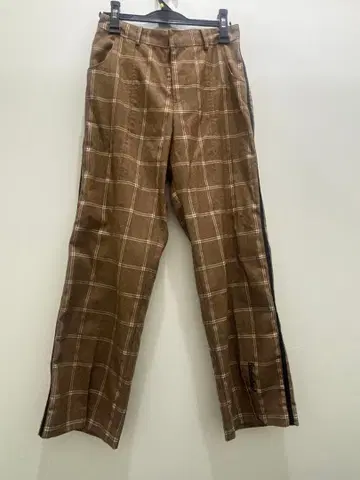 베드인베드 BADINBAD 팬츠 체크 무늬 사이드 라인 브라운