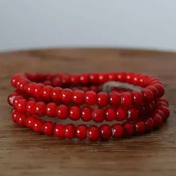 화이트하트 올드 비즈 앤티크 비즈 6mm 정도 한 줄 짙은 빨간색