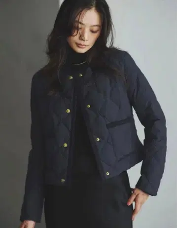 TAION x anuans 노카라 퀼팅 숏 다운 NAVY