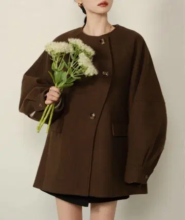 hinari 웨이브 디자인 미들 코트 브라운 S
