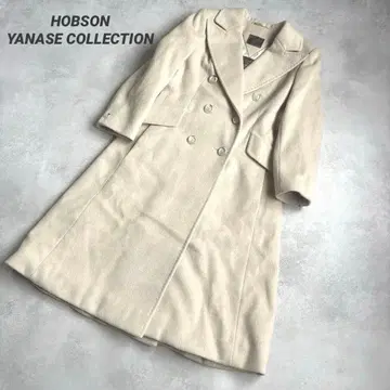 HOBSON 야나세 컬렉션 더블 브레스트 롱 코트 울 캐시미어 혼방