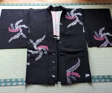 블랙 컬러 꽃무늬 자수 겉옷 라메 자수 메이지 시대의 앤티크 빈티지