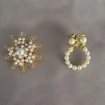 눈꽃송이 펄 브로치 서클 모티브 펄 브로치 2종 세트