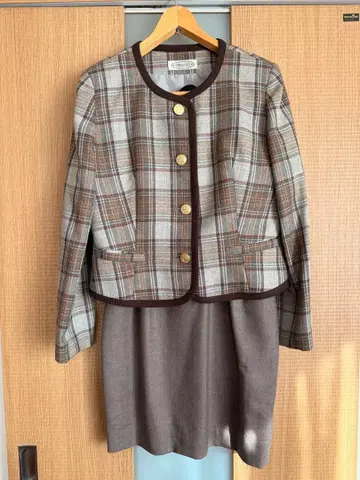 체크 무늬 울 혼방 셋업 셋업 팬츠 스커트 자켓