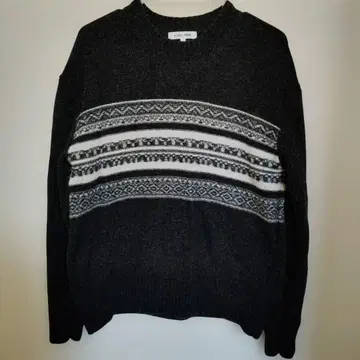 글로벌 워크 페어아일 패턴 니트 스웨터 다크 그레이