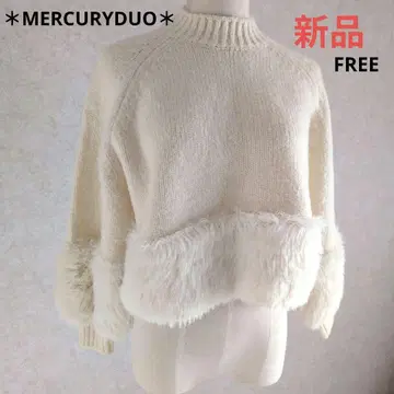 새상품! MERCURYDUO 퍼 니트 스웨터 아이보리 정가 12100