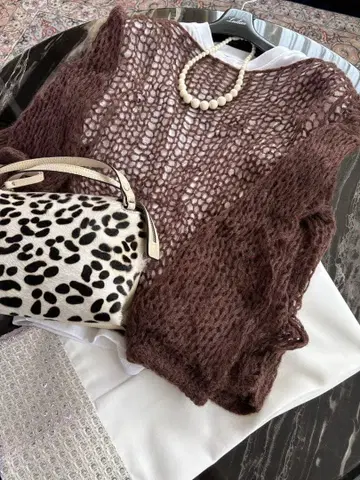 BABYLONE 로우게이지 니트 풀오버 브라운 시스루 니트 스웨터