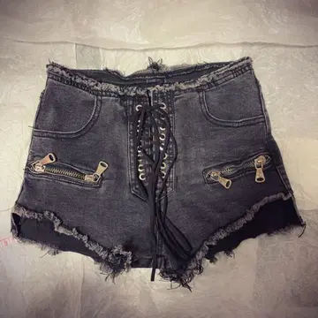 레어 다크 그레이 프린지 장식 숏팬츠 바이커풍 빈티지