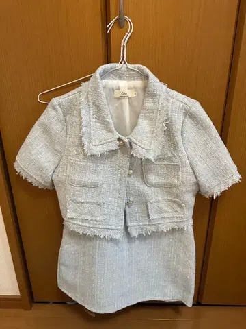 스카이블루 프린지 숏 자켓