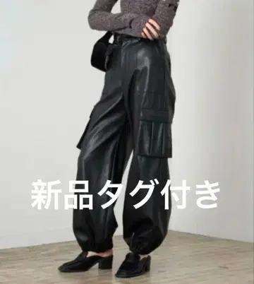 Ray BEAMS 인조 가죽 카고 팬츠 BLACK