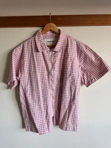 Story mfg. 핑크 화이트 체크 반팔 셔츠