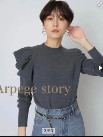 Arpege story 아르페쥬 스토리 소매 컨셔스 니트 그레이