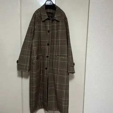 브라운 체크 롱 코트 안감 탈부착 가능 M