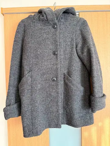 그레이 후드 부착 울 코트 L 사이즈