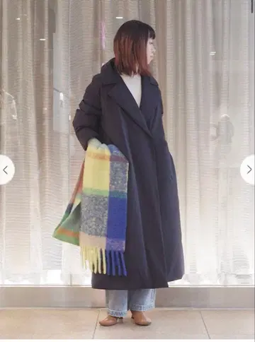 미사용 택 포함 쉽스 스트레치 타프타 코트 네이비 손세탁 가능