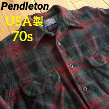 70s USA 펜들턴 오픈 카라 보드 셔츠 레드/그린 M 상당
