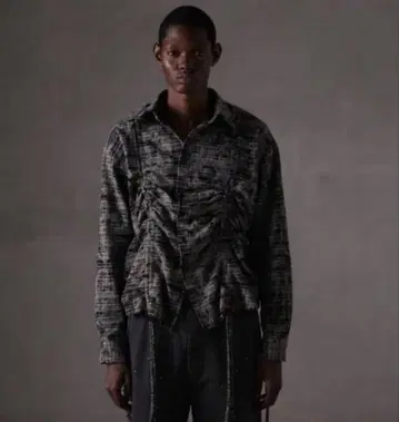 [ GRANCY ] 그랑시 셔링 디자인 블리치 체크 셔츠