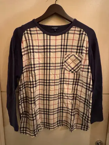 체크 무늬 긴팔 T셔츠 네이비/화이트