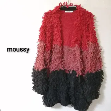 미사용품 moussy 프린지 디자인 샤기 니트 가디건 빨간색 블랙