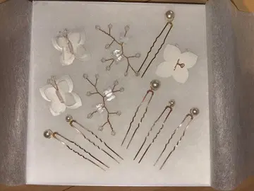 화이트 꽃과 나비 헤어핀 세트 웨딩