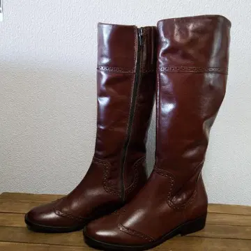 새상품 롱 부츠 윙 칩 천연 가죽 브라운 37 23.5
