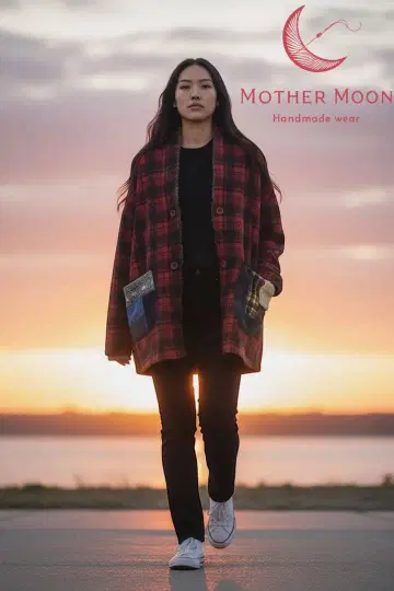 핸드메이드 handmade 빨간색 체크 울 가운 자켓