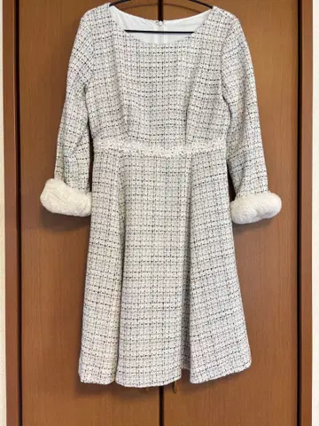 새상품급 페루 feroux 트위드 원피스 소매 퍼