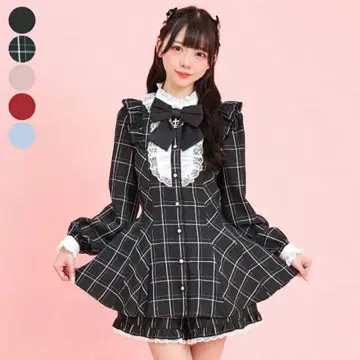 시크릿허니 액세서리 리본 레이스 프릴 셋업 체크