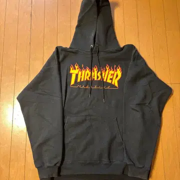 Thrasher 프레임 로고 블랙 후드티