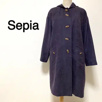 Sepia 퍼플 컬러 후드 부착 코트 촉촉한 원단