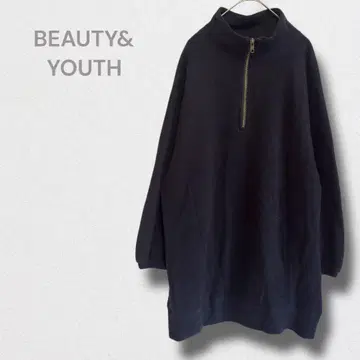 뷰티앤유스 하프 지퍼 튜닉 니트 깔끔한 블랙