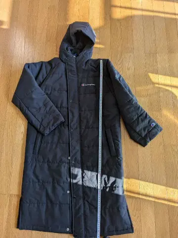 Champion 블랙 벤치 코트 후드 부착