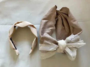 미사용 헤어 터번 & 꼬임 머리띠 베이지 계열