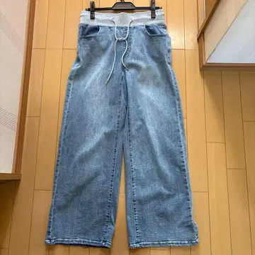 라이트 블루 와이드 레그 데님 팬츠 파시오네 사이즈 40