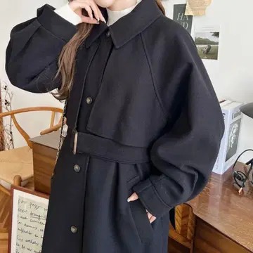 니트 멜톤 2WAY 어레인지 칼라 롱 코트