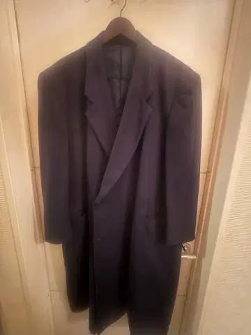 네이비 더블 브레스트 롱 코트