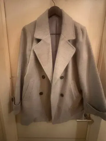 그레이 더블 브레스트 피 코트