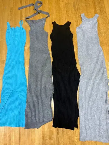 스카이블루 슬리브리스 리브 원피스