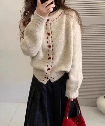 me Jane 배색 스티치 니트 가디건