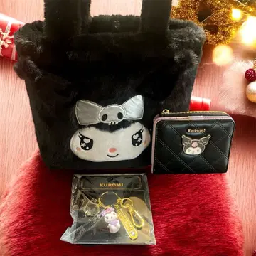 쿠로미 퍼 토트백 & 접이식 지퍼 지갑 & 키링 세트 새상품