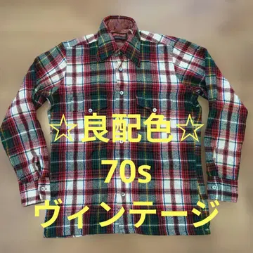 배색 70s 빈티지 타탄 체크 플란넬 셔츠 아크릴 박스 길이