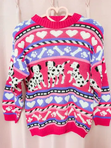 팬시 니트 달마시안 패턴 스웨터 빈티지