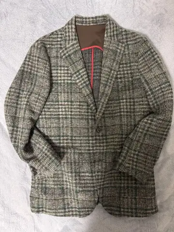 울 체크 무늬 테일러드 자켓 LL