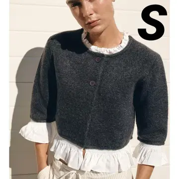 ZARA 포플린 콤비 니트 자켓 다크 그레이 S 사이즈