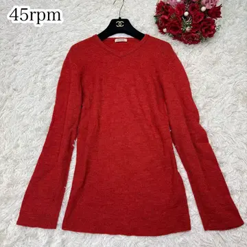 새상품급 45rpm L 상당 울 100% V넥 니트 스웨터 레드 3