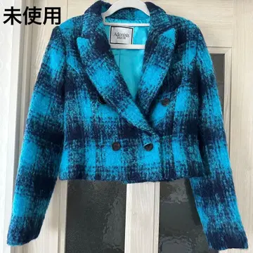 아도니시스 체크 울 숏 자켓 블루 미사용