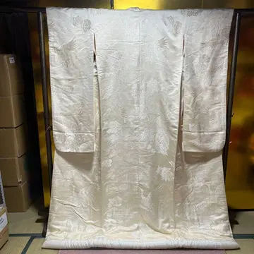 우치카케 시로무쿠 순수 실크 펄 직조 니시진 비단 크림색 아이보리