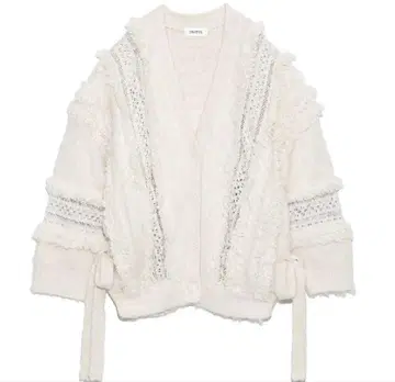 snidel 퍼 라이크 레이스 니트 가디건 화이트