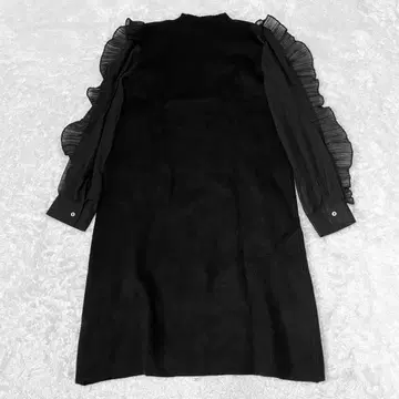 니트 원피스 프릴 시스루 이소재 도킹 블랙