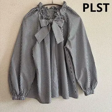 PLST 플라스테 스트라이프 개더 블라우스 보타이 셔츠 세탁 가능 S